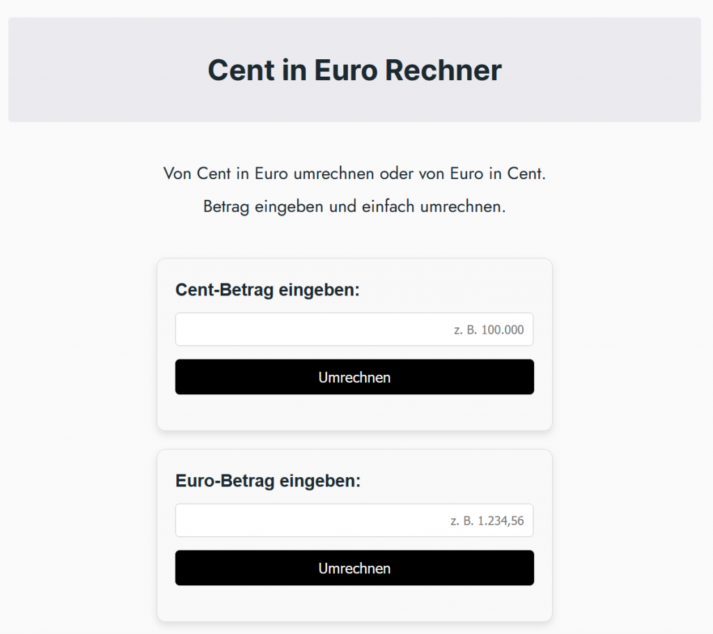 Cent in Euro Rechner