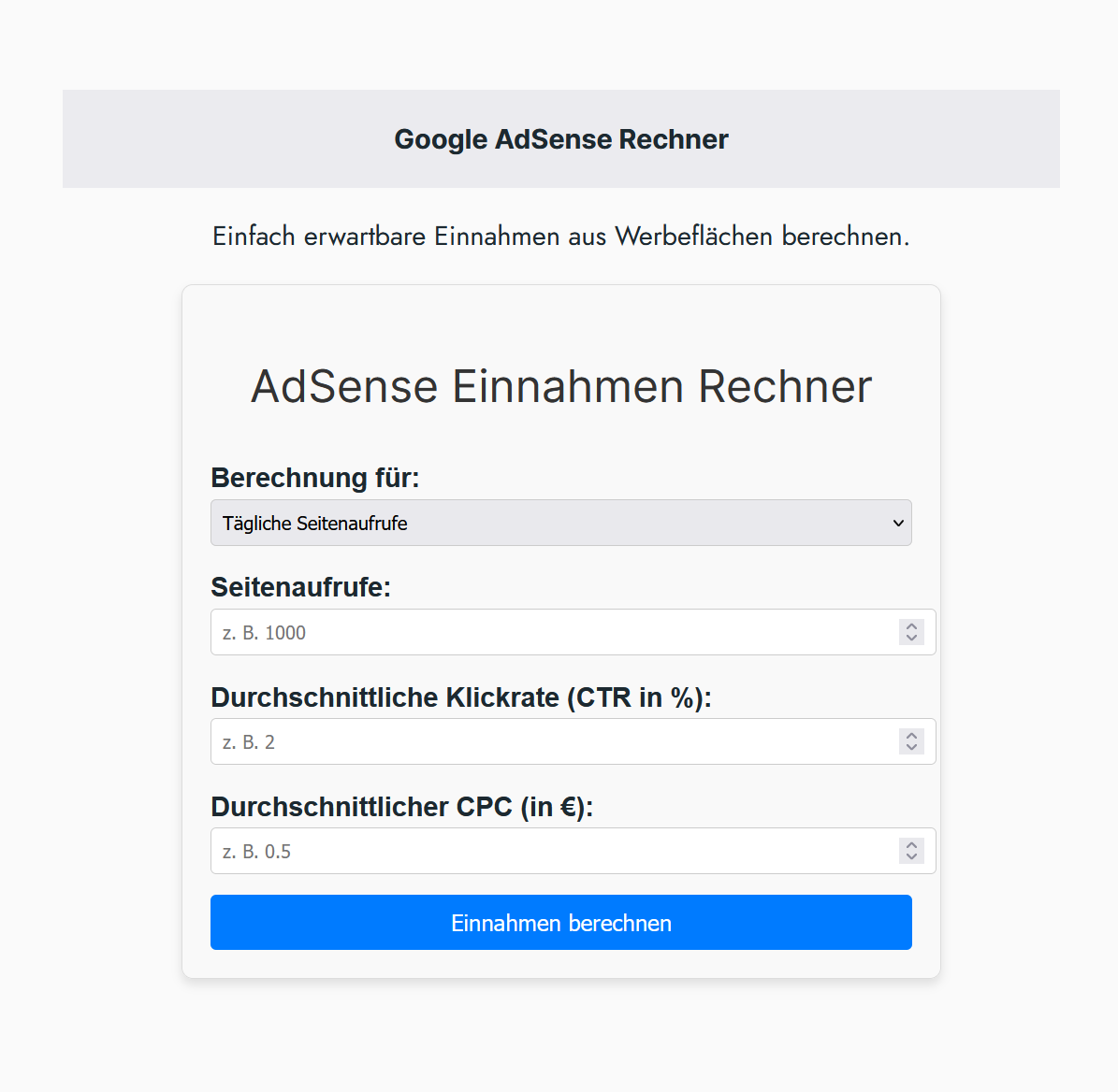 Google AdSense Rechner