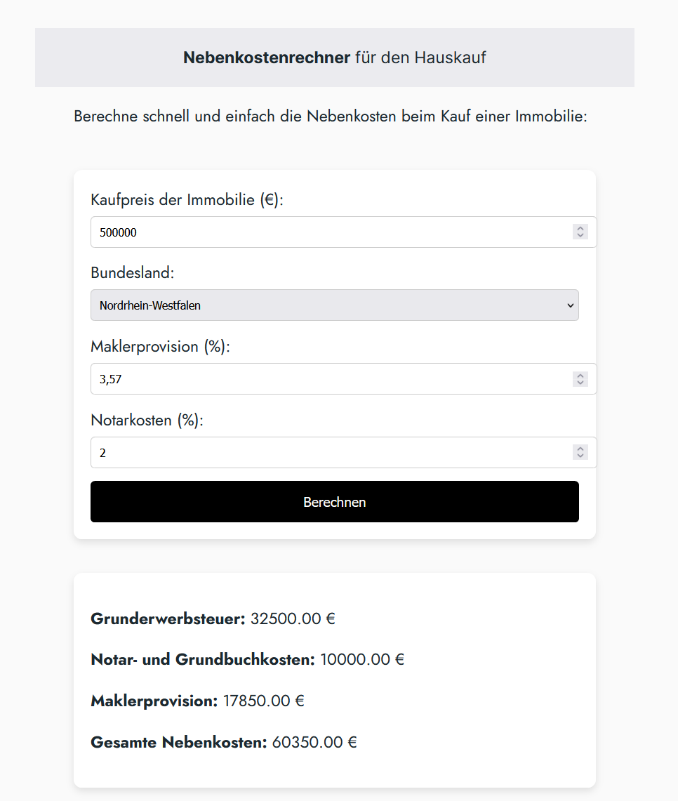 Nebenkosten berechnen beim Hauskauf