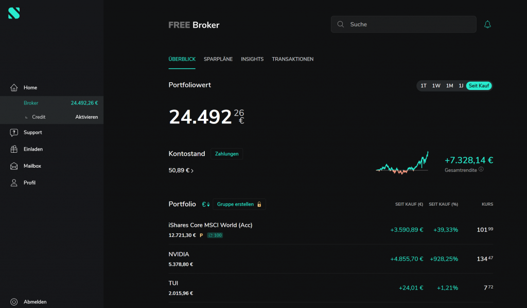 Scalable Capital Dashboard Desktop