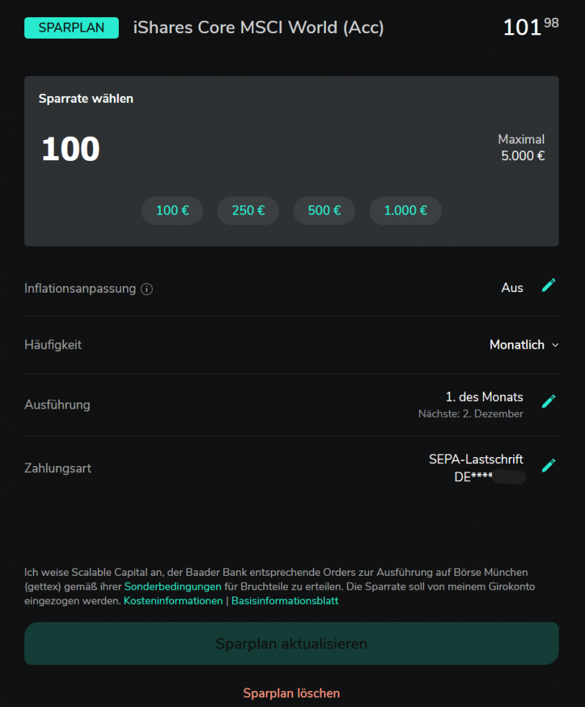 Scalable Capital Sparplan und Sparrate