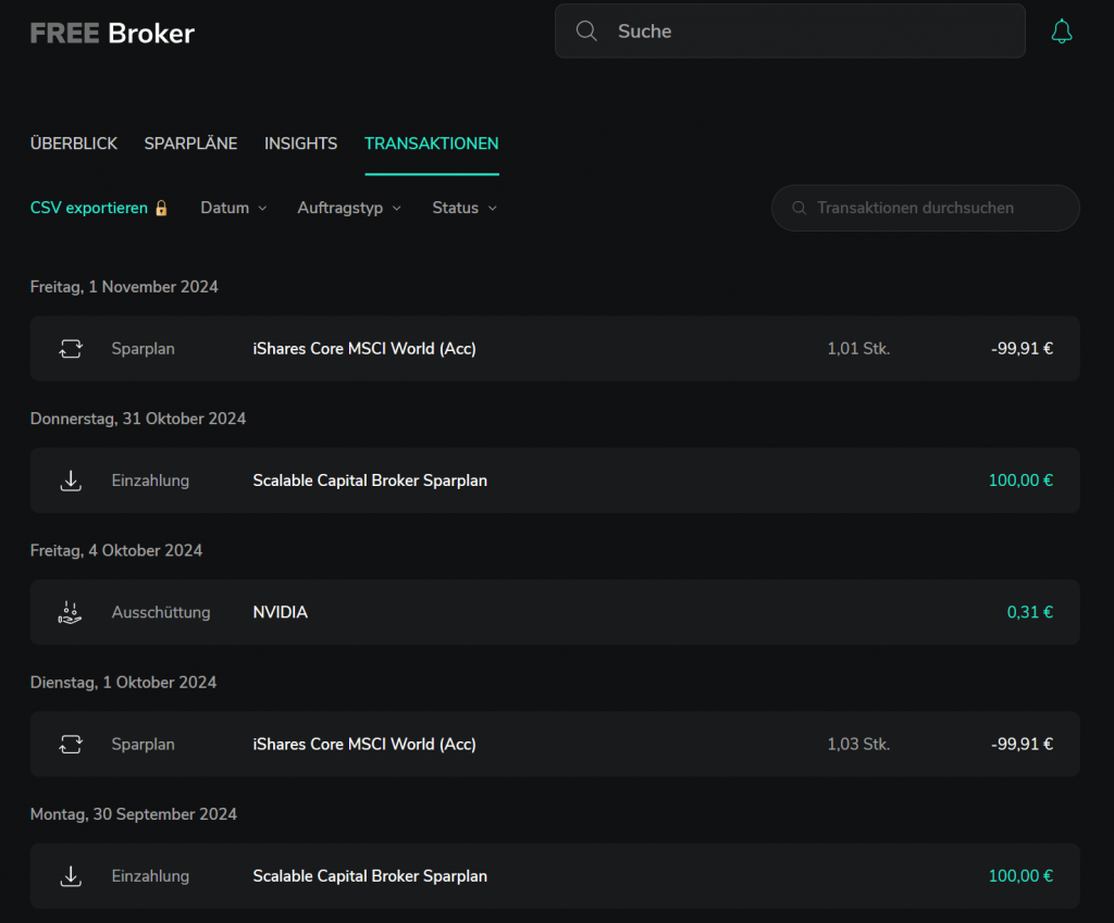 Scalable Capital Transaktionen