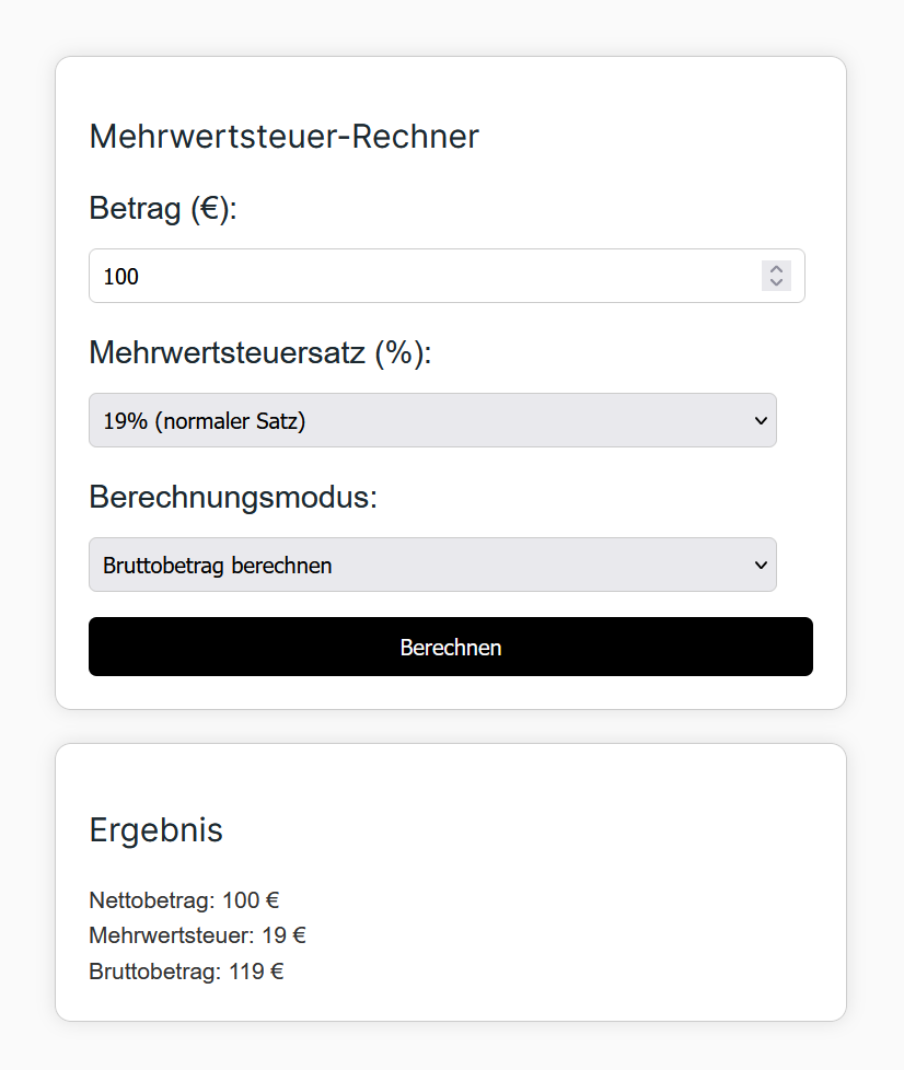 Mehrwertsteuer Rechner
