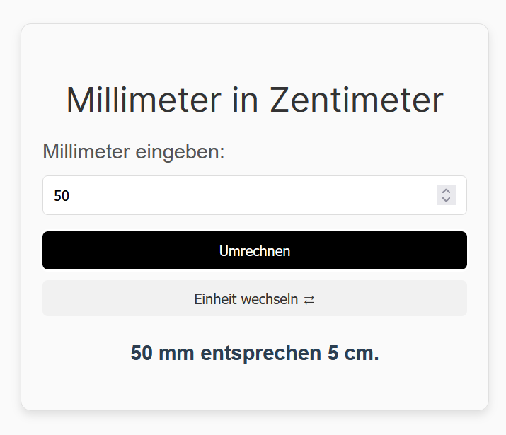 mm in cm Rechner