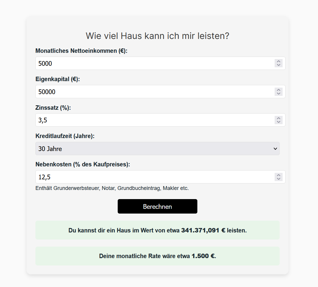 Rechner: Wie viel Haus kann ich mir leisten?