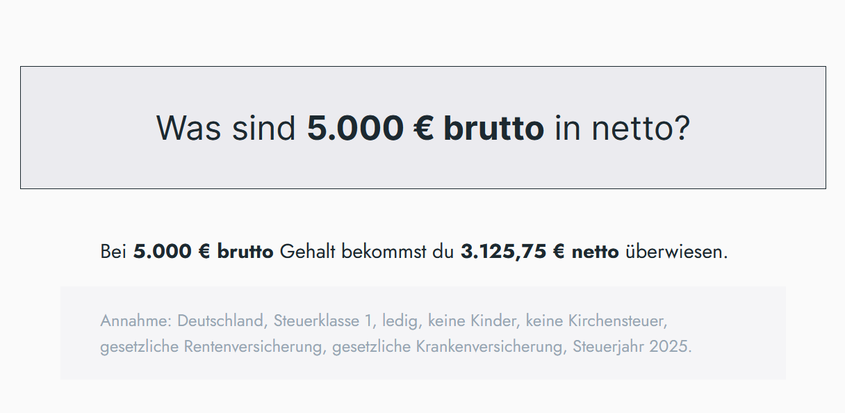 5000 Brutto In Netto Steuerklasse 1 5.000 € brutto entspricht 3.125 € netto | Steuerklasse 1