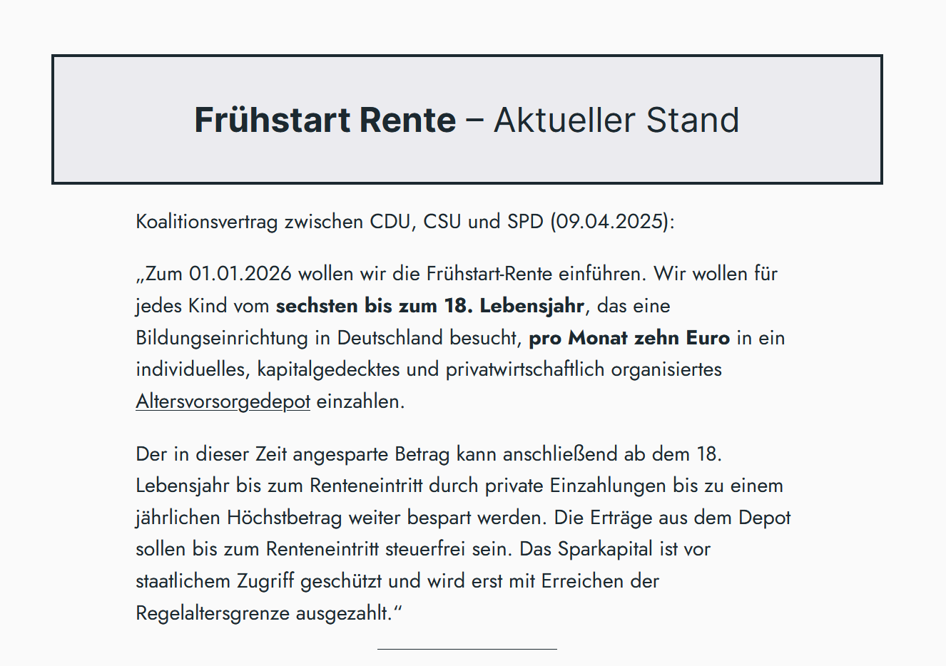 Frühstart Rente