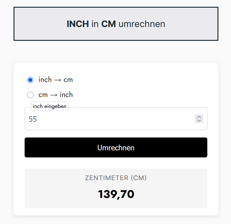 inch in cm umrechnen