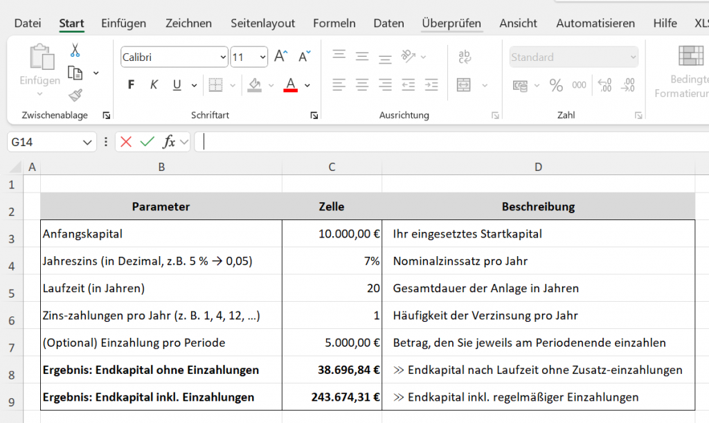 Zinseszinsrechner Excel