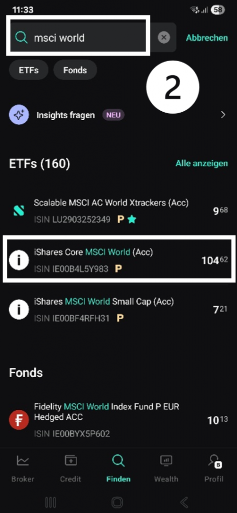 Scalable Capital MSCI World ETF suchen Anleitung