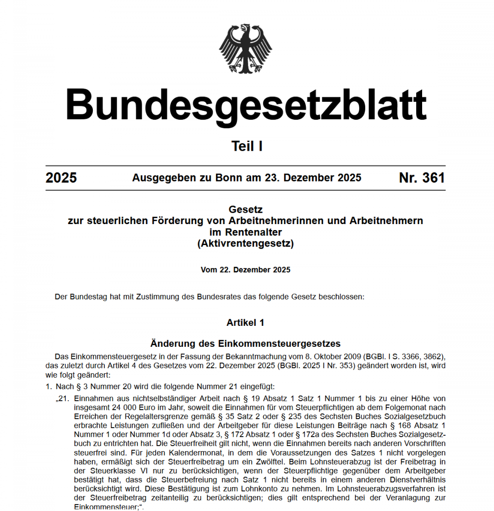Aktivrente Gesetzestext