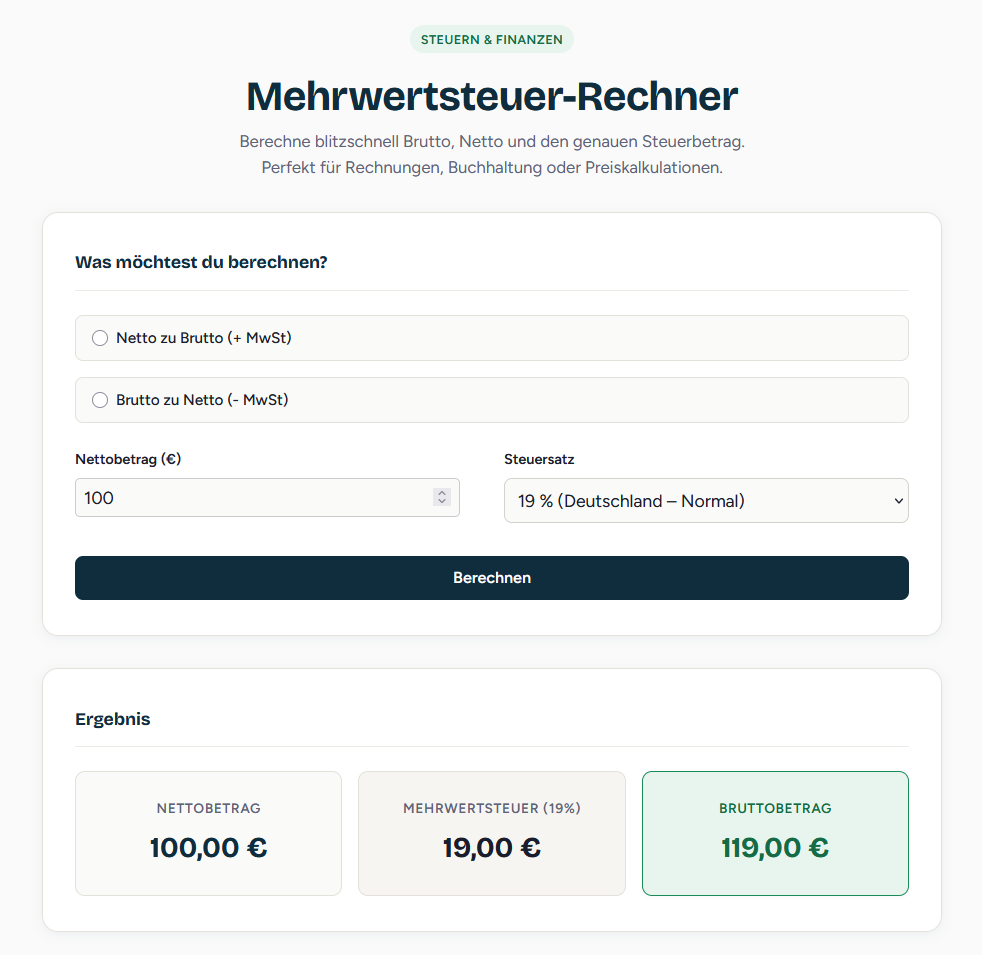 Mehrwertsteuer Rechner