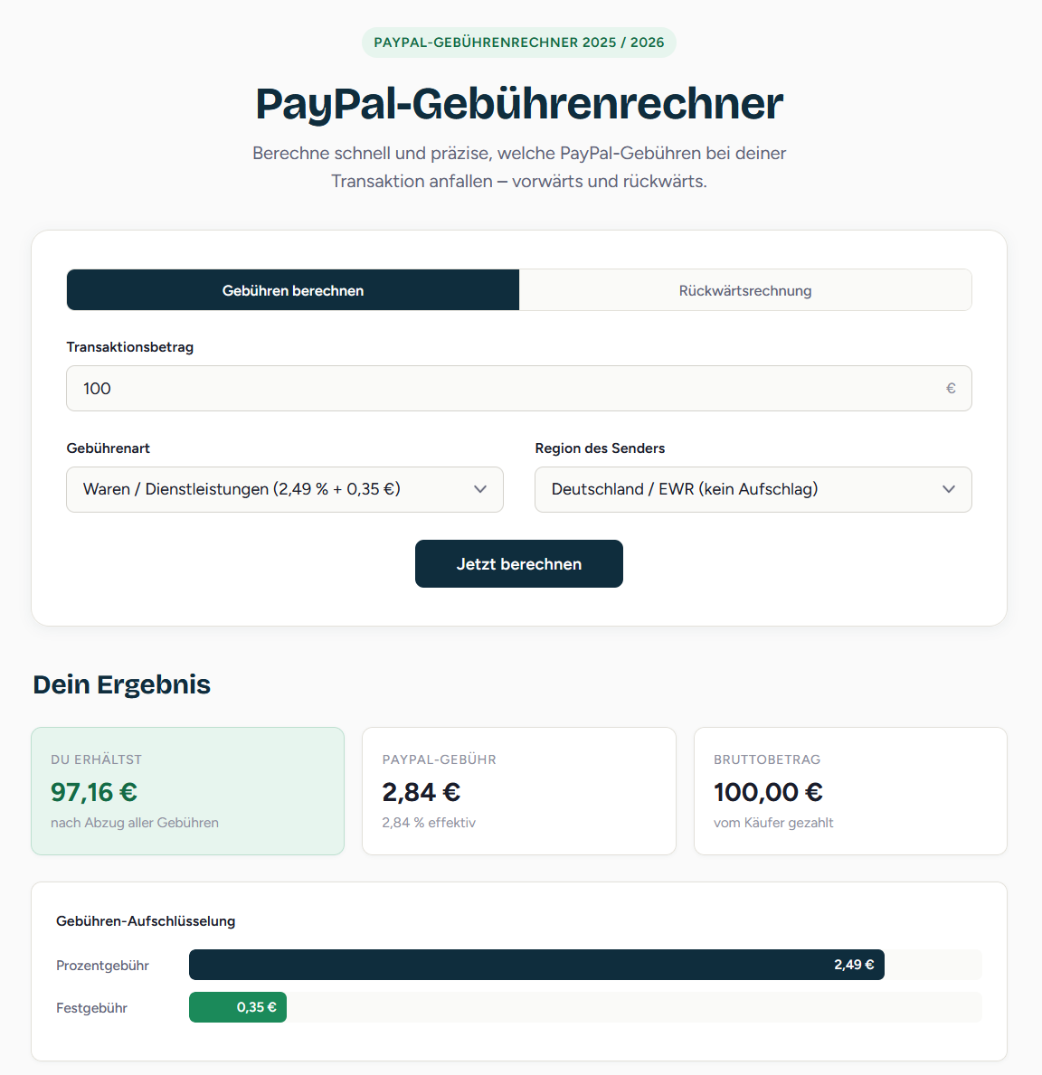 PayPal Gebühren Rechner