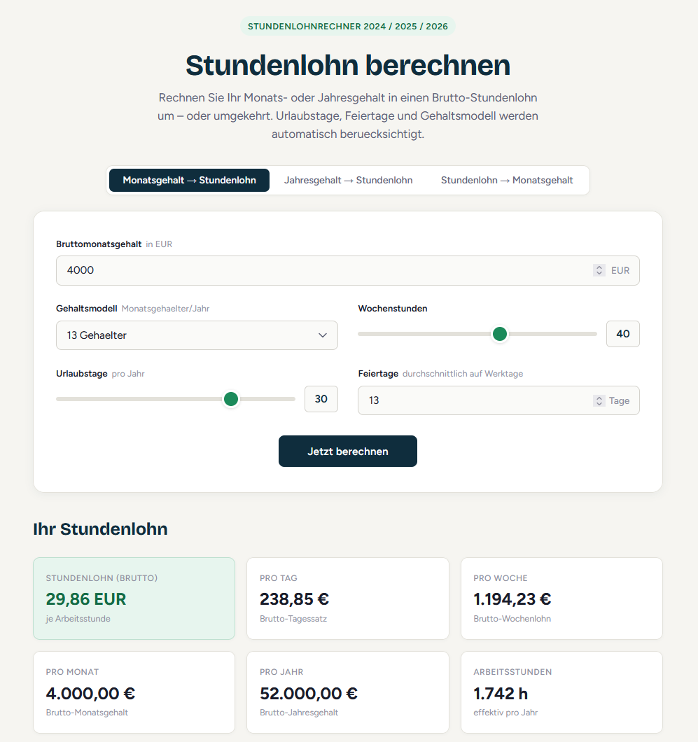 Stundenlohn Rechner