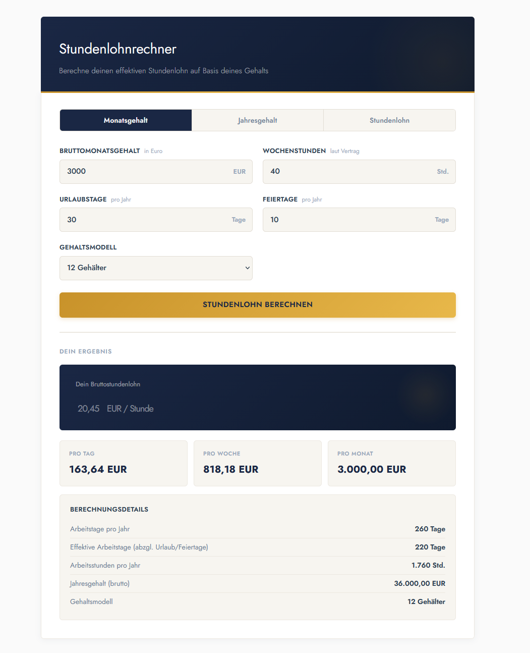 Stundenlohn Rechner