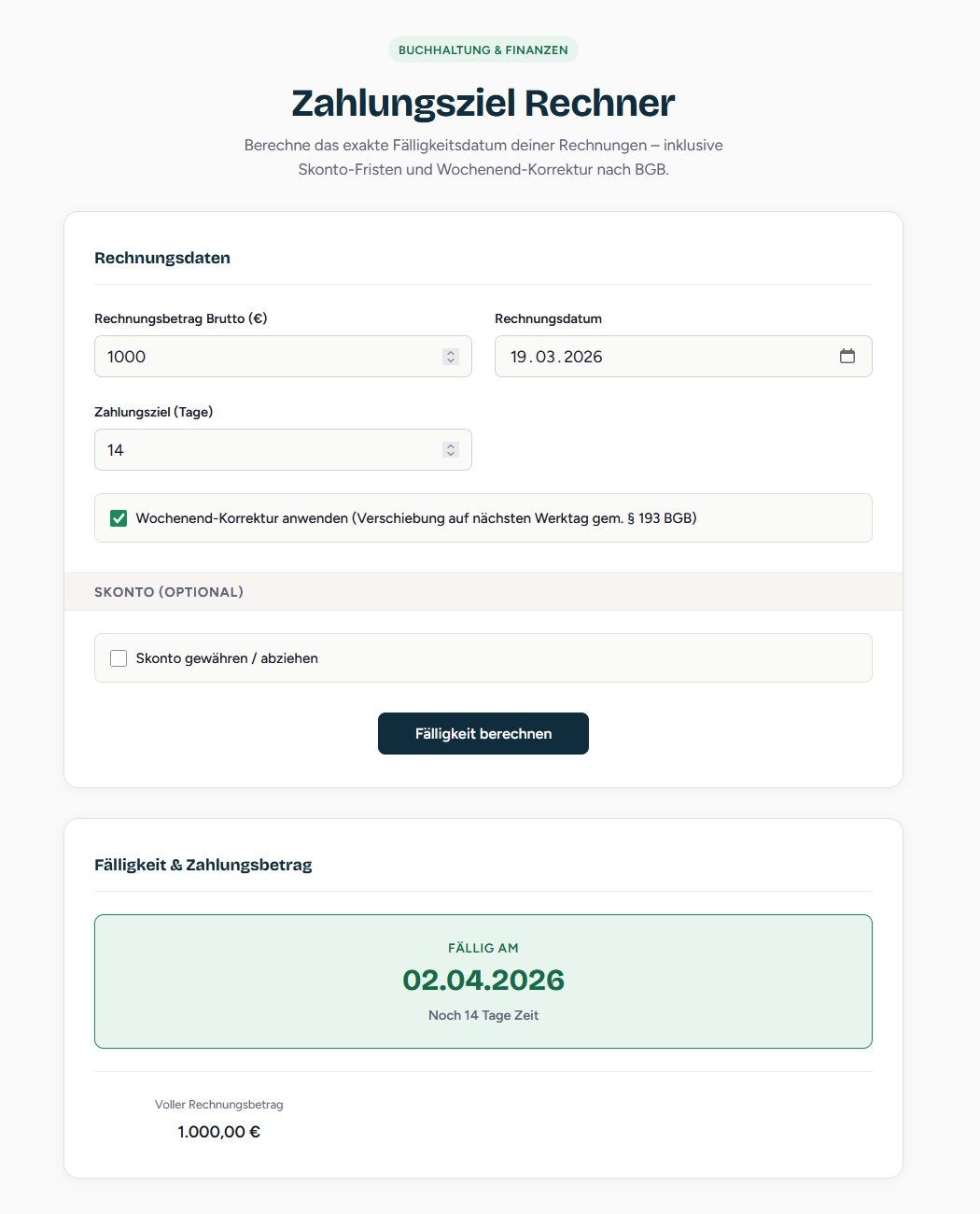 Zahlungsziel Rechner