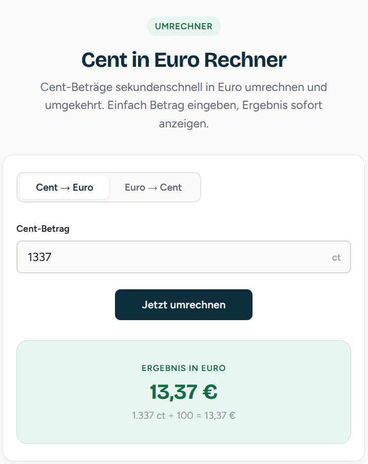 Cent in Euro Rechner