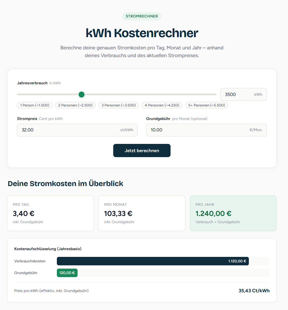 kWh Kosten Rechner
