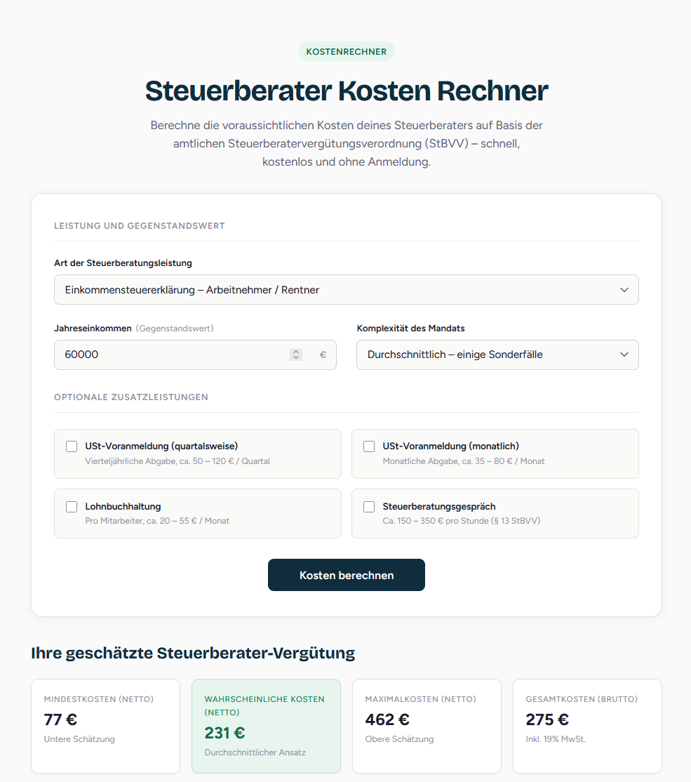Steuerberater Kosten Rechner
