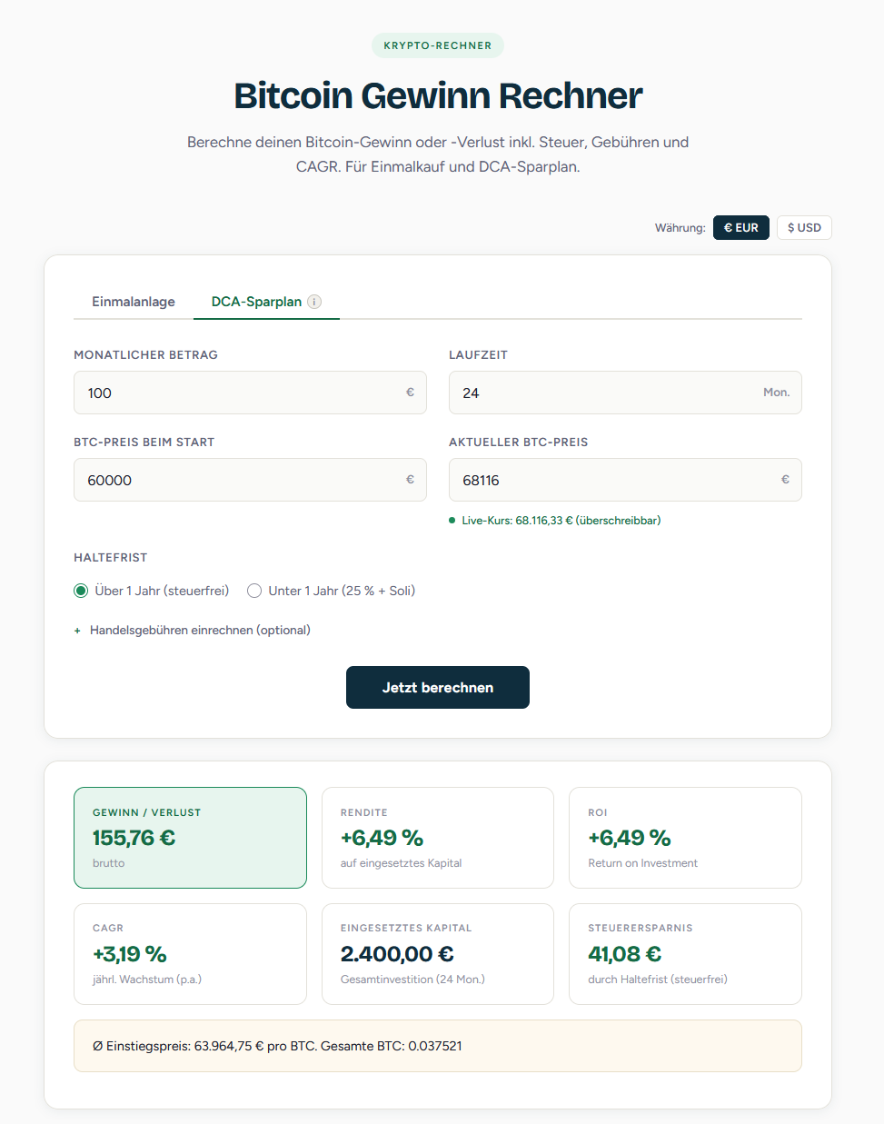 Bitcoin Gewinn Rechner