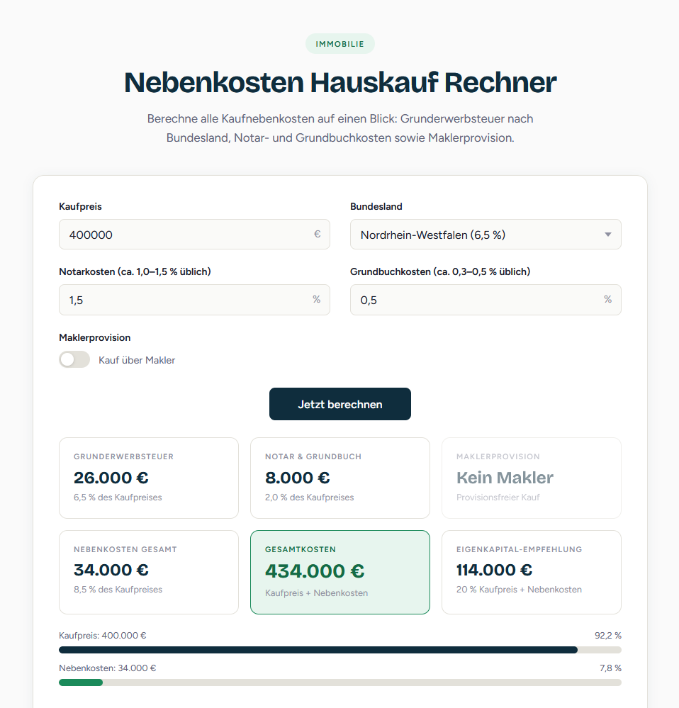 Nebenkosten Hauskauf Rechner